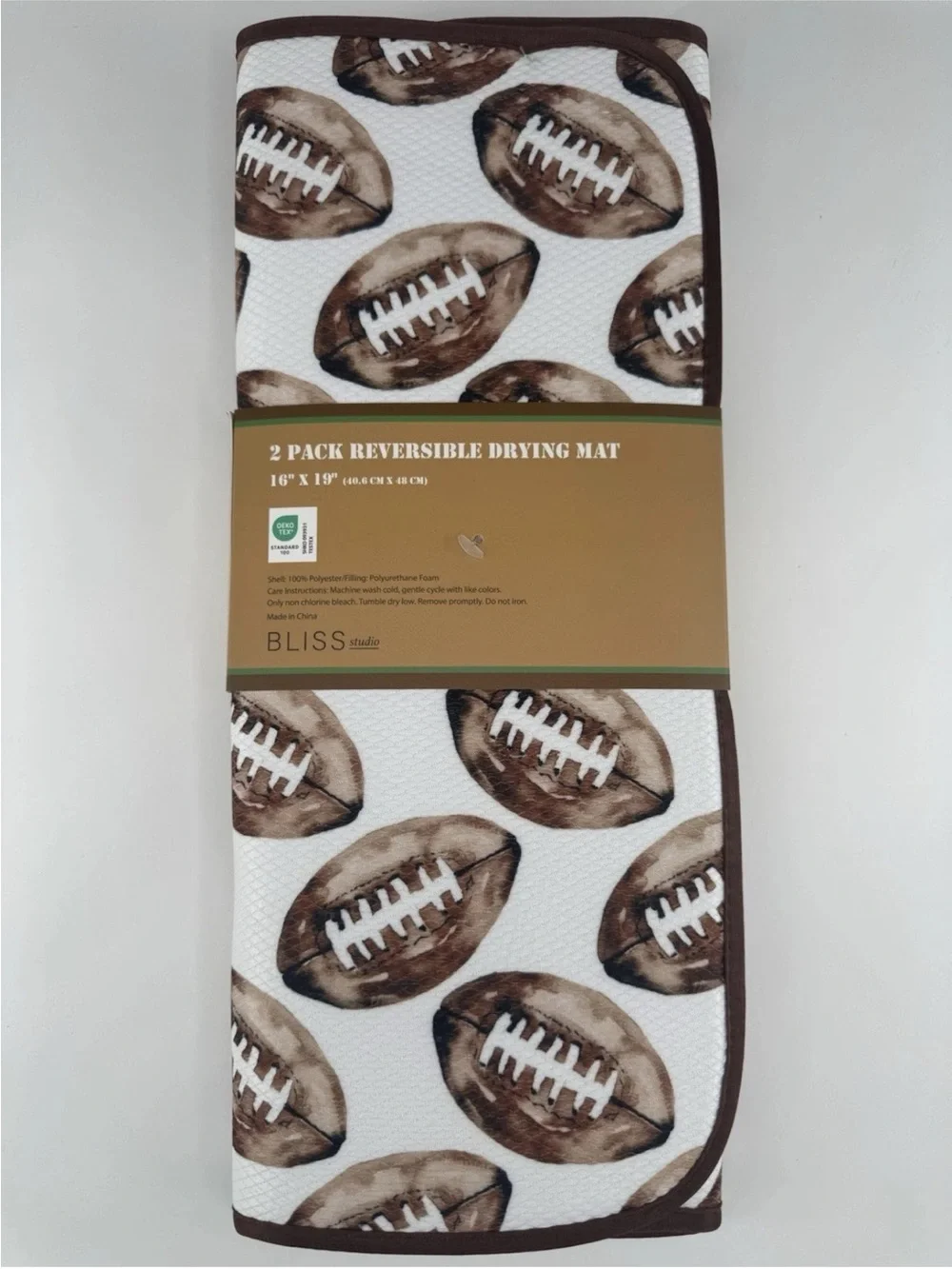 FOOTBALL ~ 2 Pack Reversible Drying Mat For Kitchen Counter ~ 16” x 19”